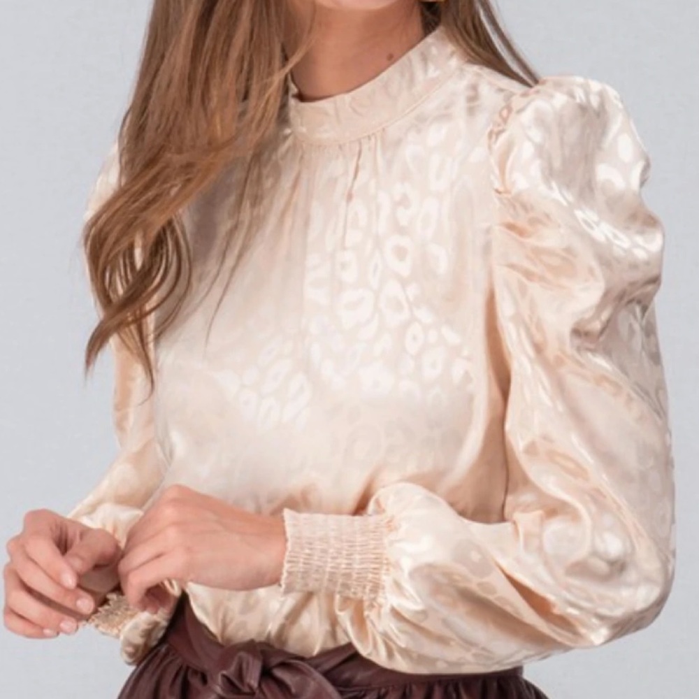 Leopard Cheetah Print Puff Sleeve Blouse Top